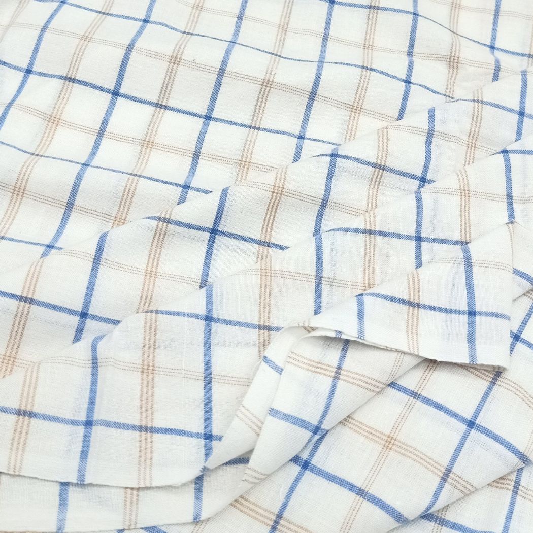 White multicolour check handwoven cotton fabric
