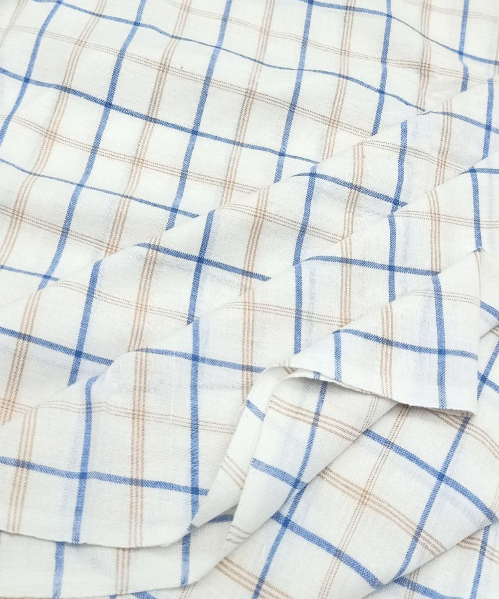 White multicolour check handwoven cotton fabric