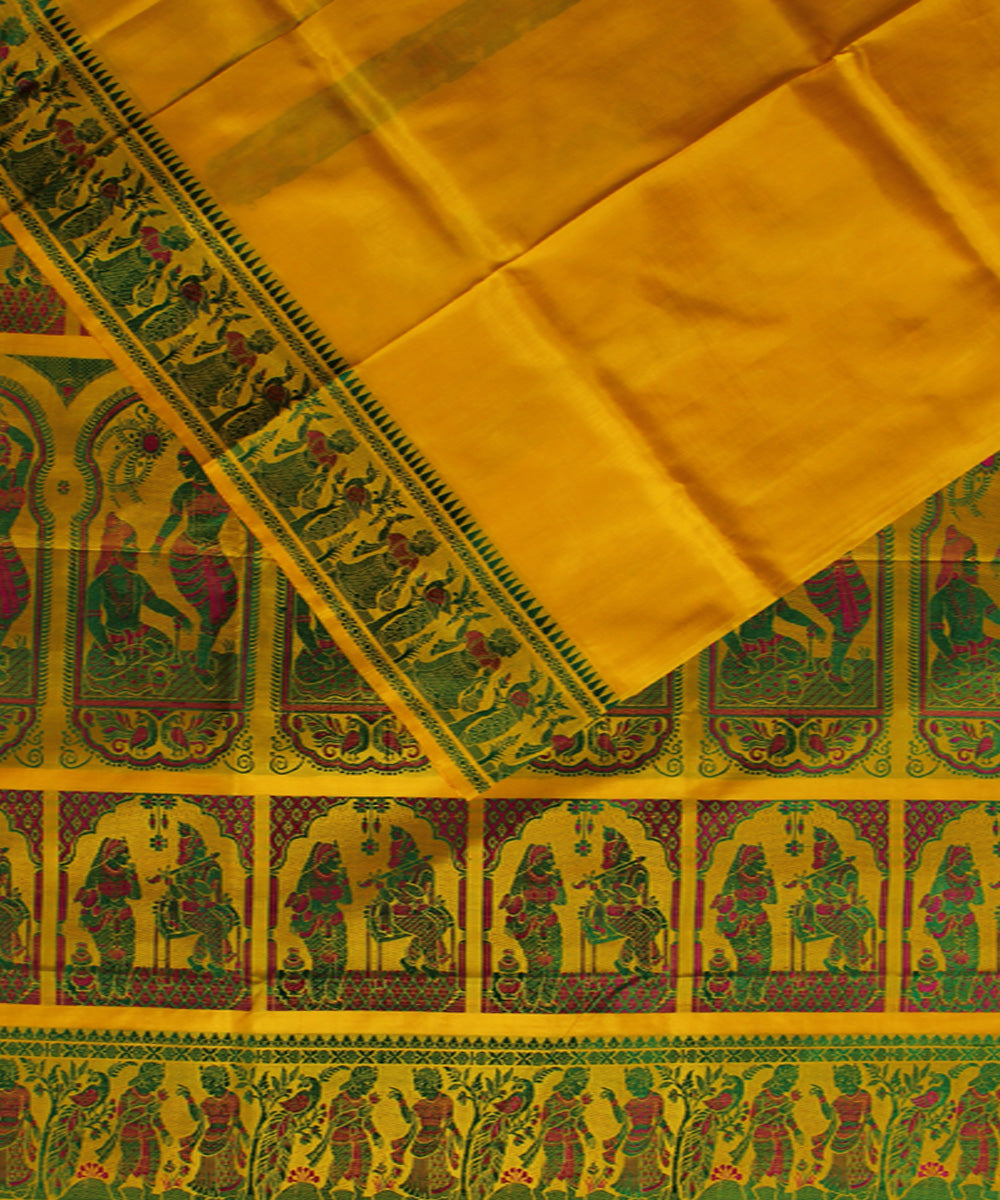 Yellow handwoven meenakari baluchari silk saree