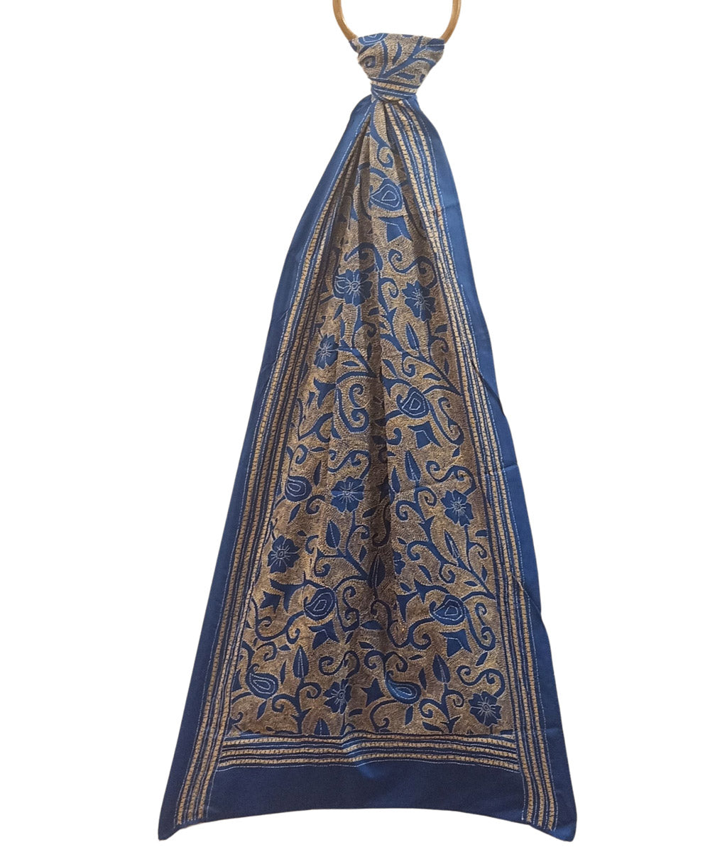 Navy bluemulticolor thread handwoven silk stole
