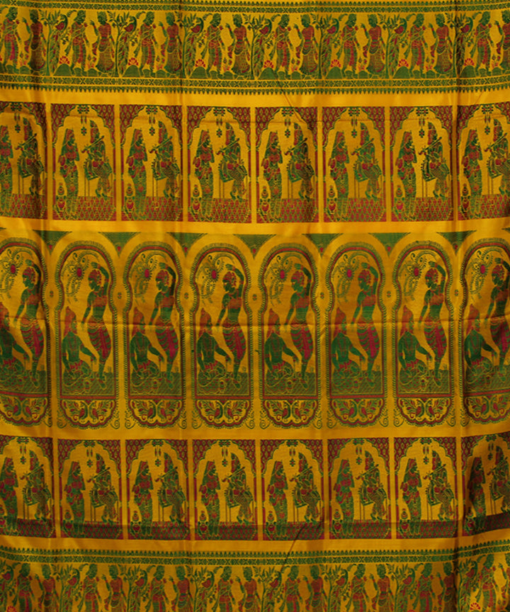 Yellow handwoven meenakari baluchari silk saree