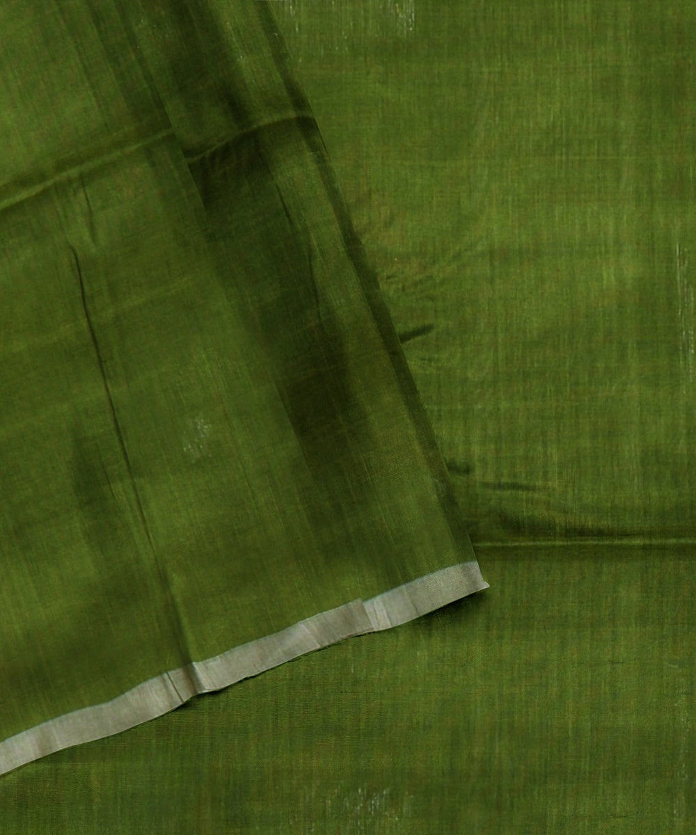 Olive green offwhite cotton handloom bengal saree