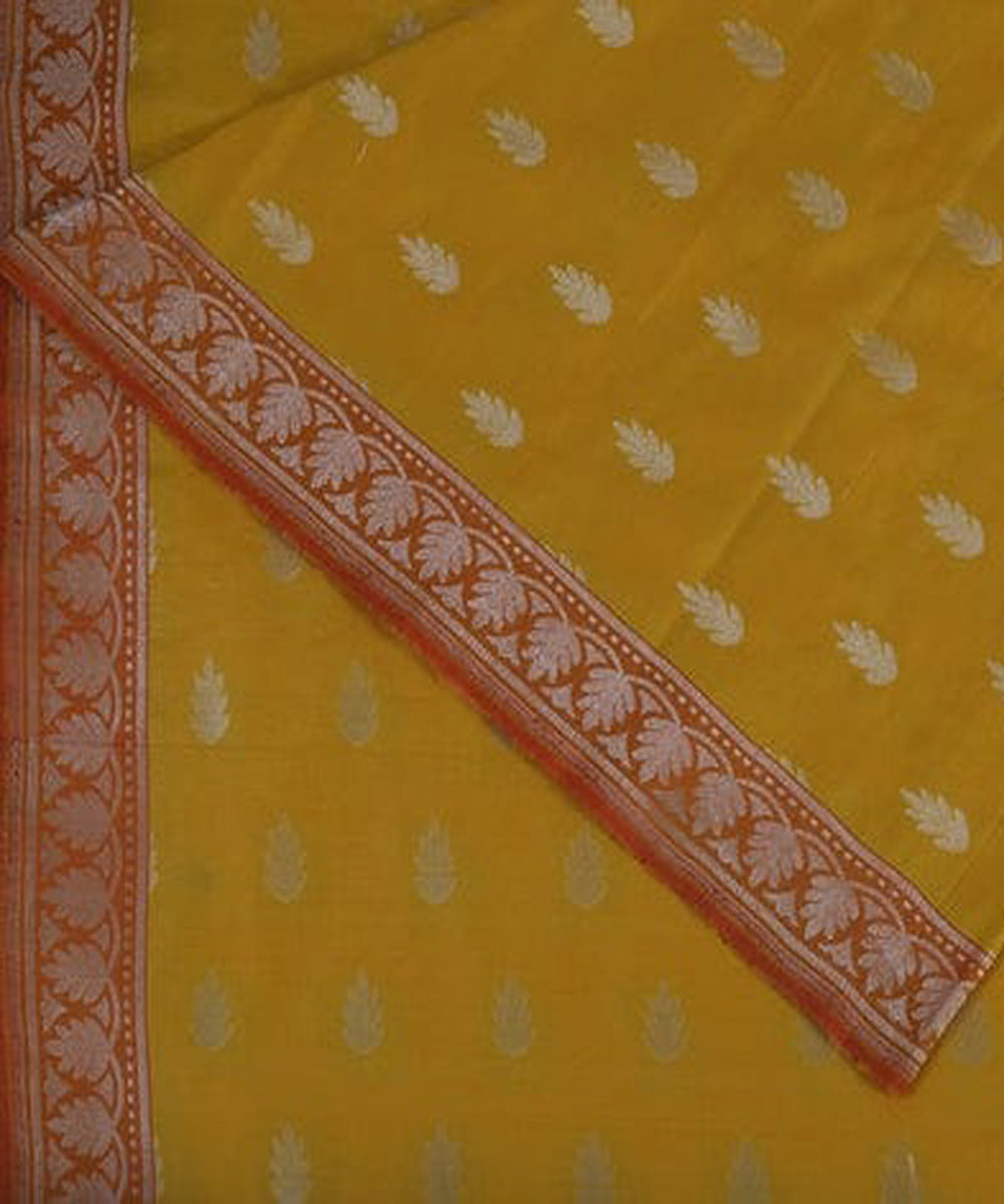 Yellow orange handloom banarasi cotton silk fabric