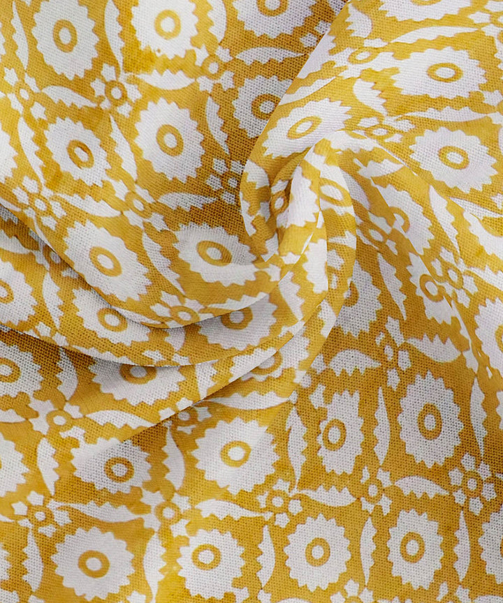 Yellow hand block print king size cotton double bedsheet