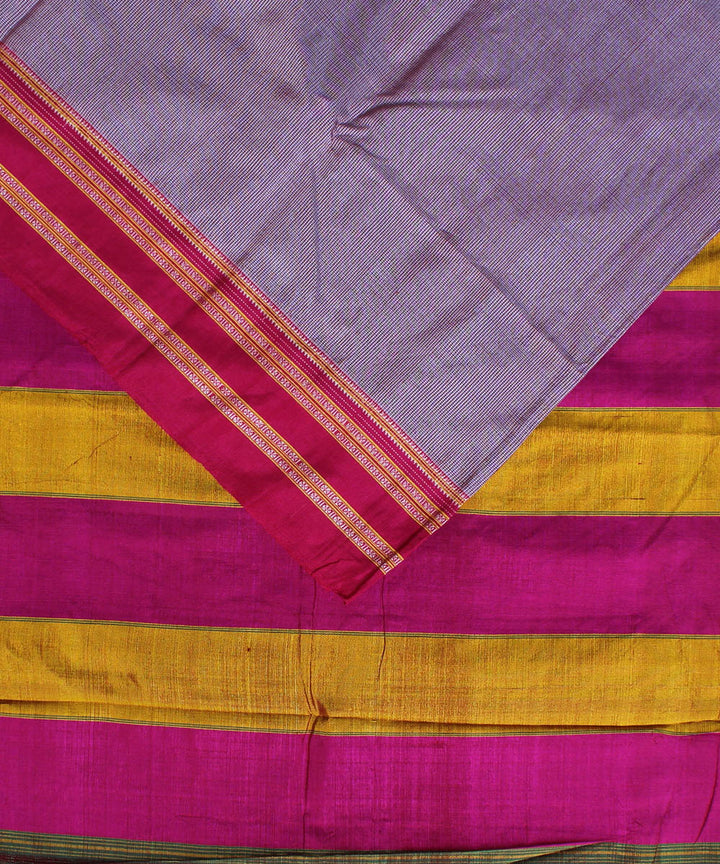 Silver checks pink gayatri border cotton art silk ilkal saree