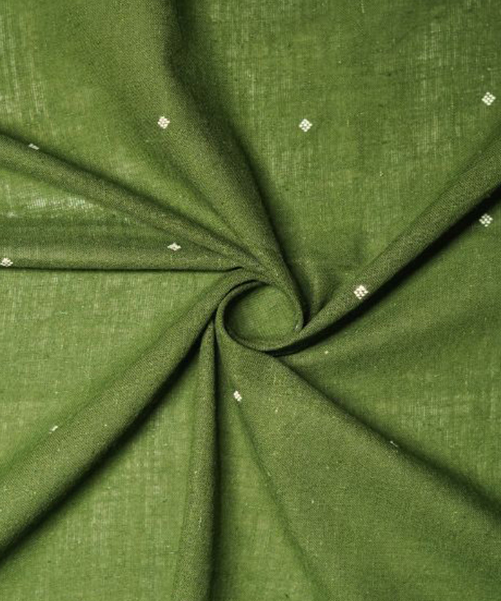 Dark green with white butti handspun handwoven cotton fabric