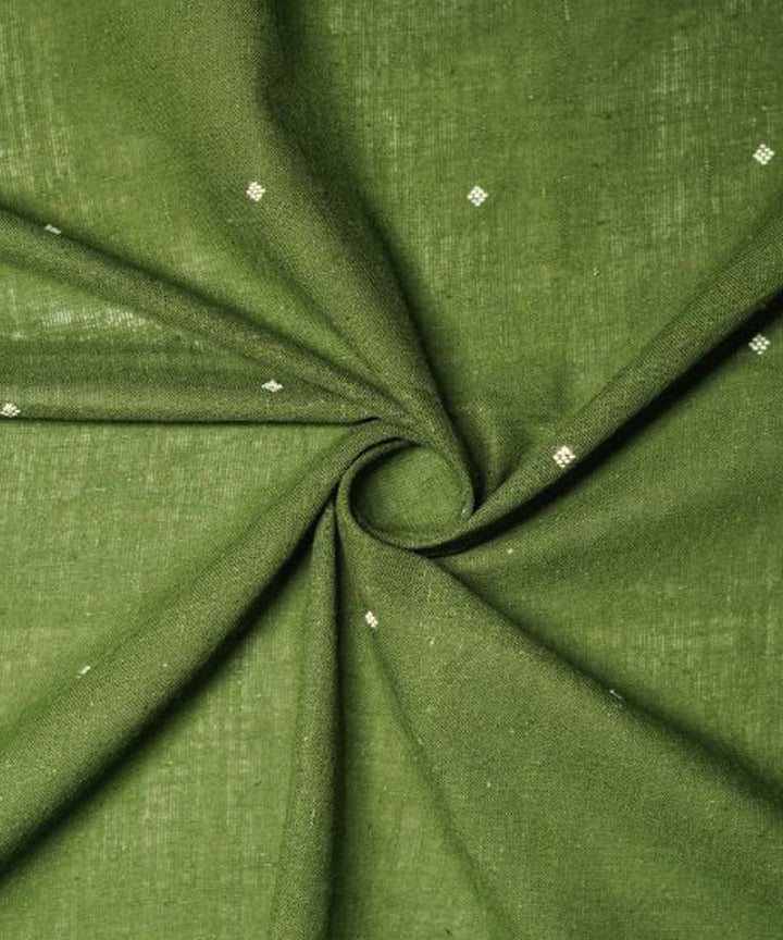 Dark green with white butti handspun handwoven cotton fabric