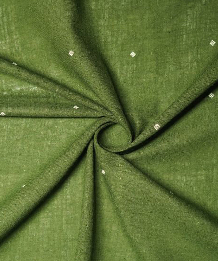 Dark green with white butti handspun handwoven kala cotton fabric