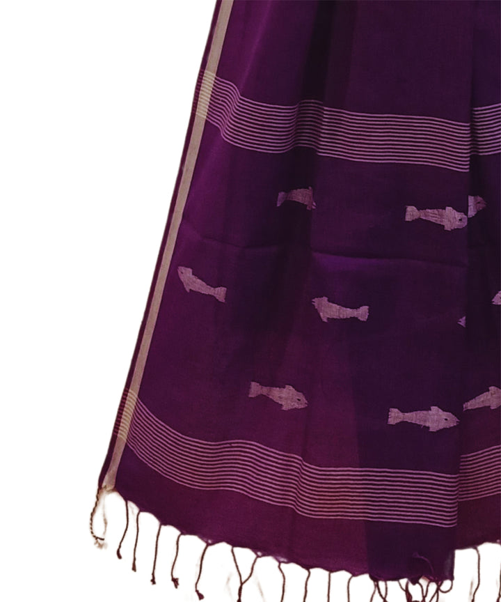 Purple handwoven cotton jamdani stole