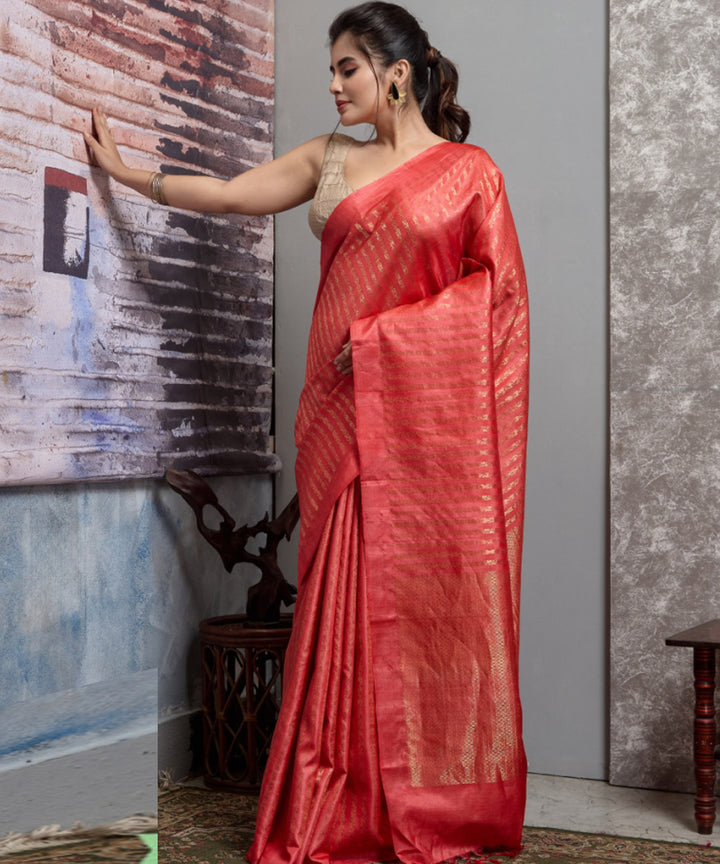 Red handwoven tussar silk chhatisgarh saree