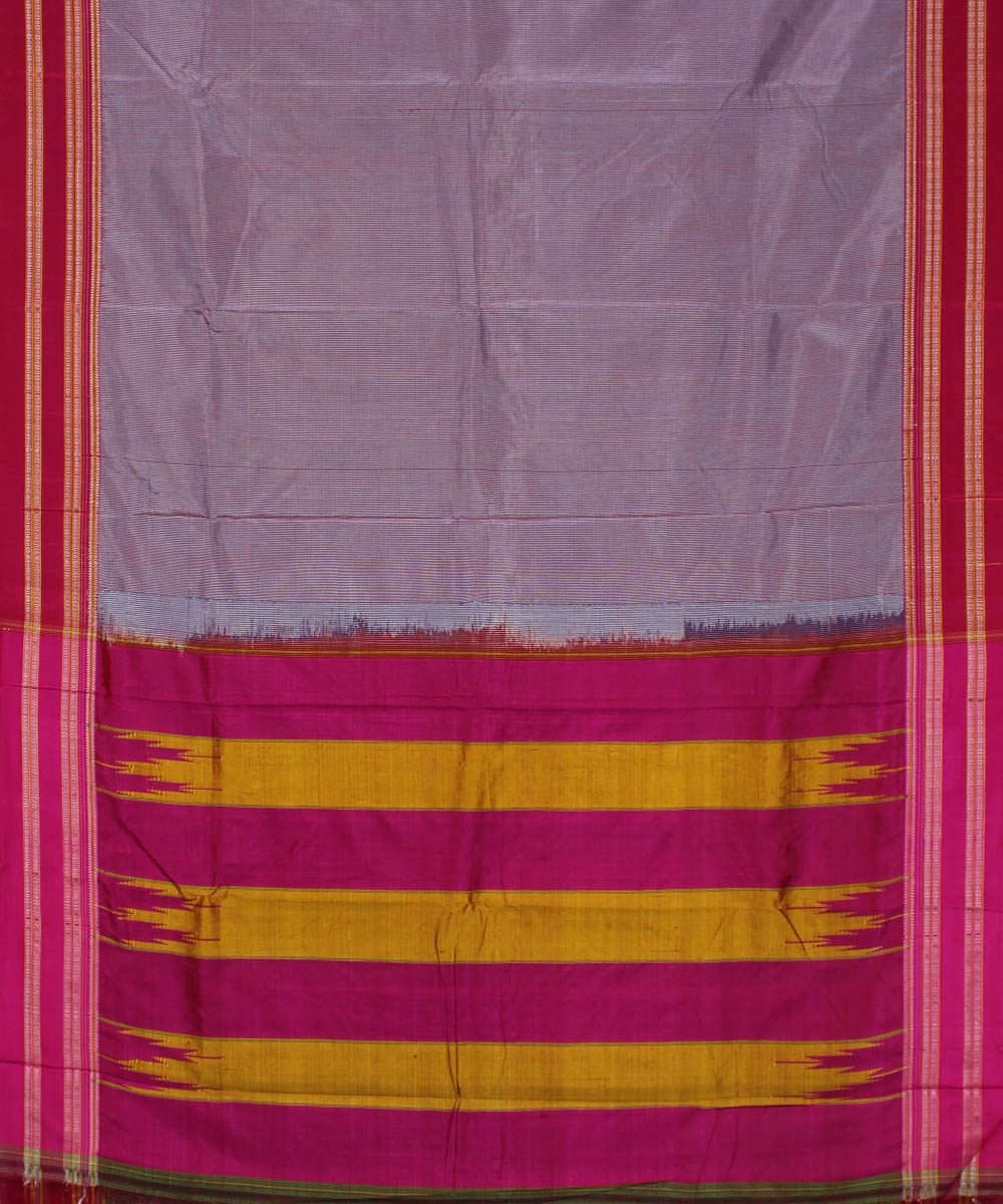 Silver checks pink gayatri border cotton art silk ilkal saree