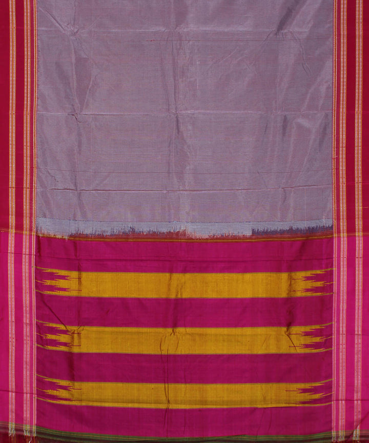 Silver checks pink gayatri border cotton art silk ilkal saree