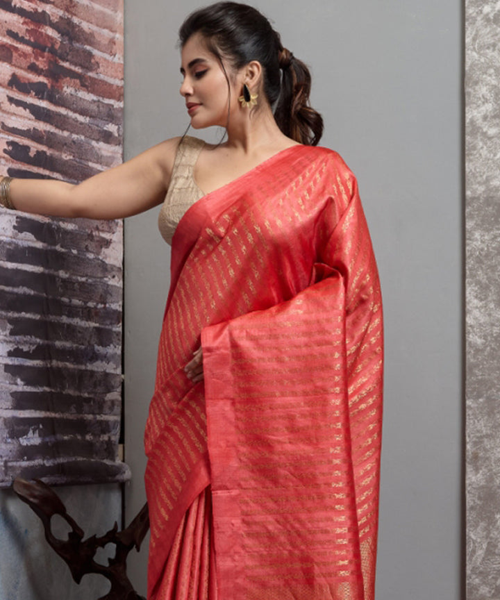 Red handwoven tussar silk chhatisgarh saree