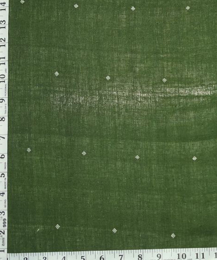 Dark green with white butti handspun handwoven cotton fabric