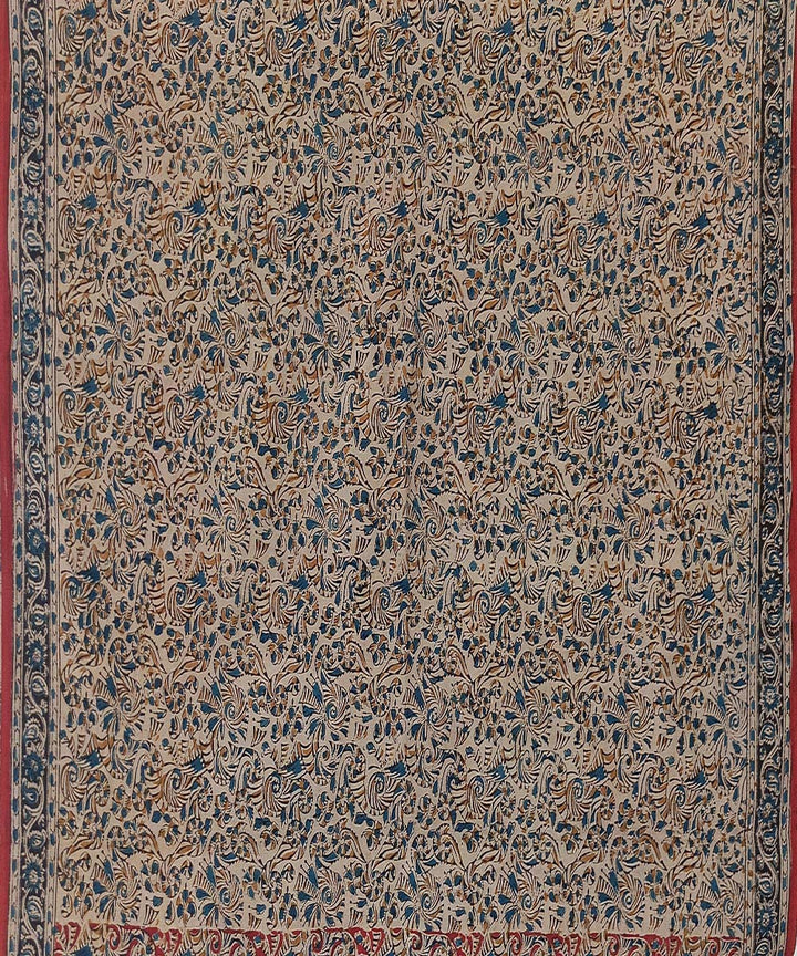 Offwhite black border kalamkari cotton hand printed saree