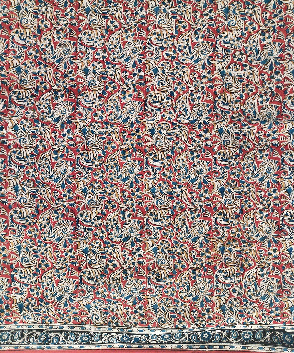 Offwhite black border kalamkari cotton hand printed saree