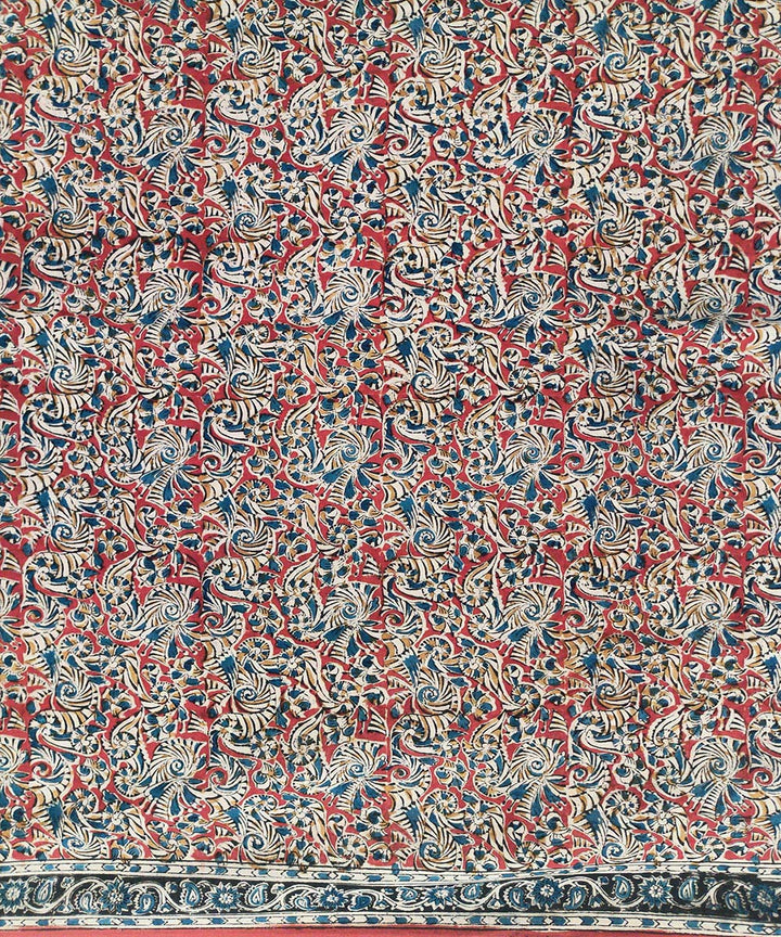 Offwhite black border kalamkari cotton hand printed saree