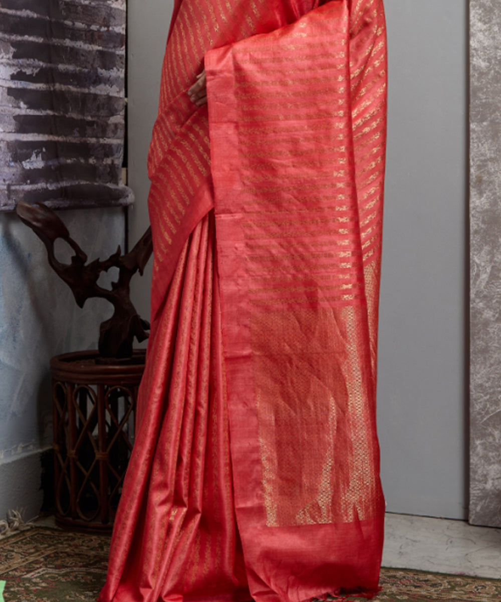 Red handwoven tussar silk chhatisgarh saree