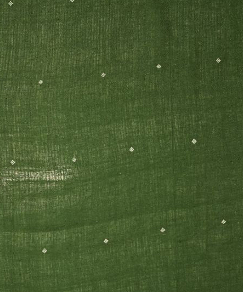 Dark green with white butti handspun handwoven cotton fabric