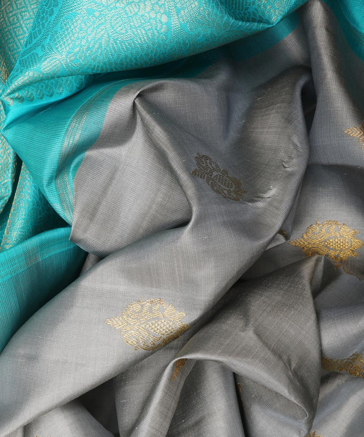 Grey with blue handwoven kanjivaram silk saree