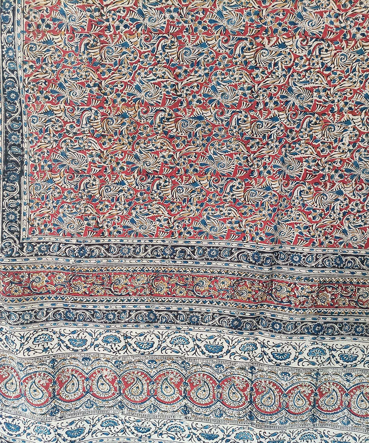 Offwhite black border kalamkari cotton hand printed saree