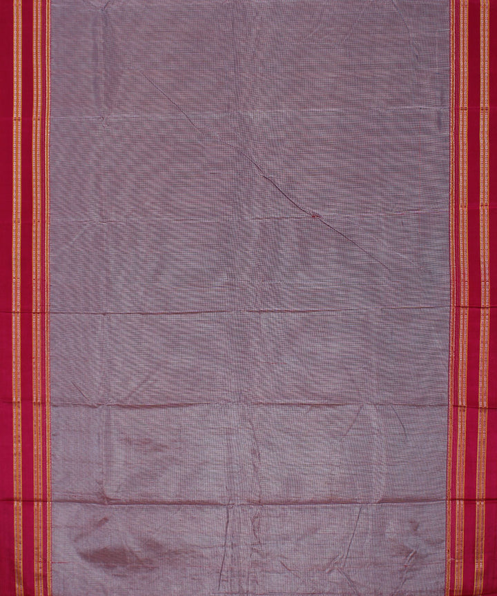 Silver checks pink gayatri border cotton art silk ilkal saree
