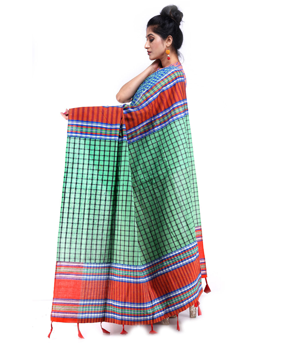 Multicolor cyan blue cotton handloom gamcha saree