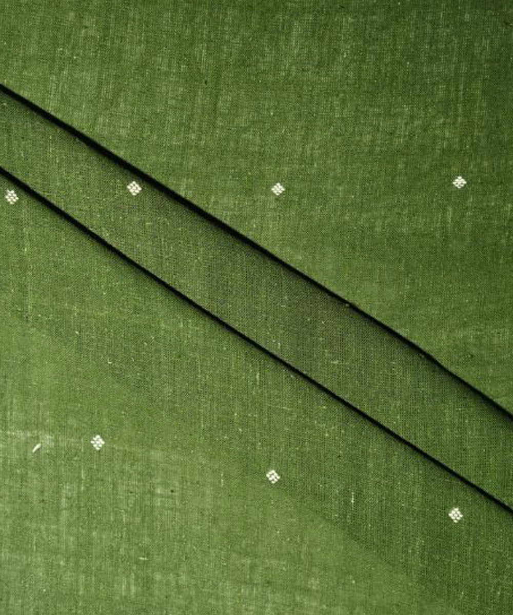 Dark green with white butti handspun handwoven cotton fabric