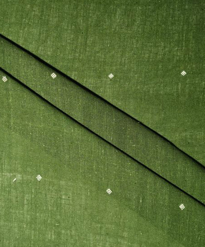 Dark green with white butti handspun handwoven cotton fabric
