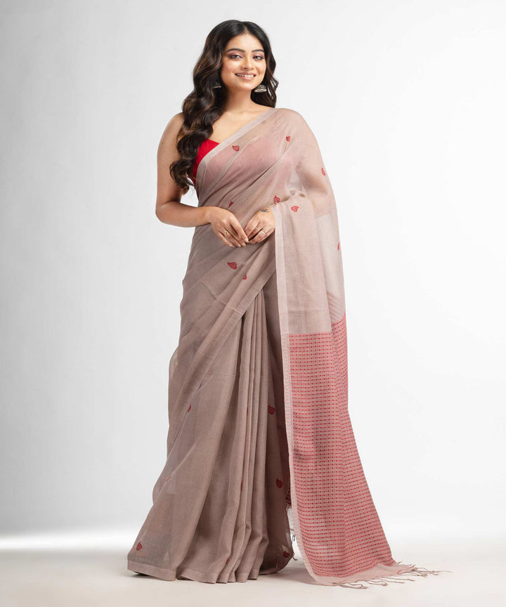 Beige handwoven bengal cotton silk saree