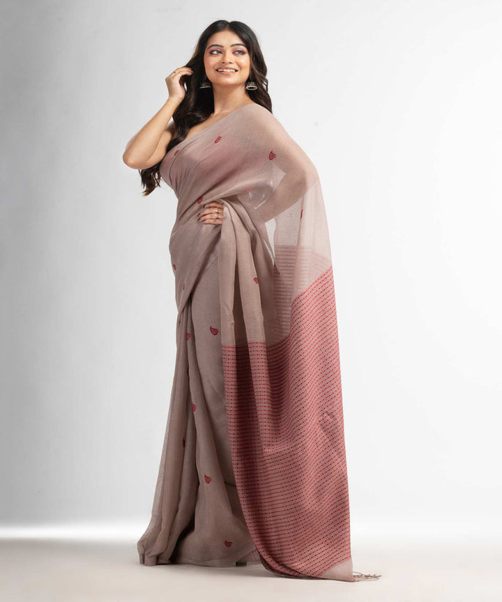 Beige handwoven bengal cotton silk saree