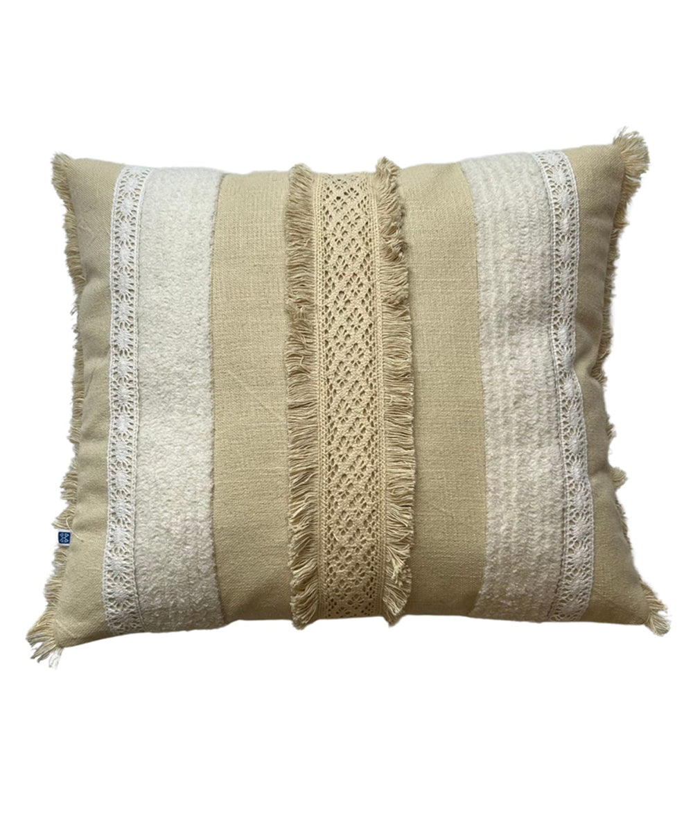 Cream striped handloom cotton cushion cover