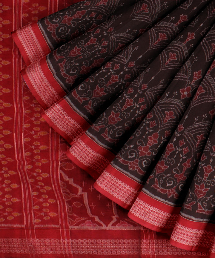 Maroon red cotton handwoven sambalpuri saree