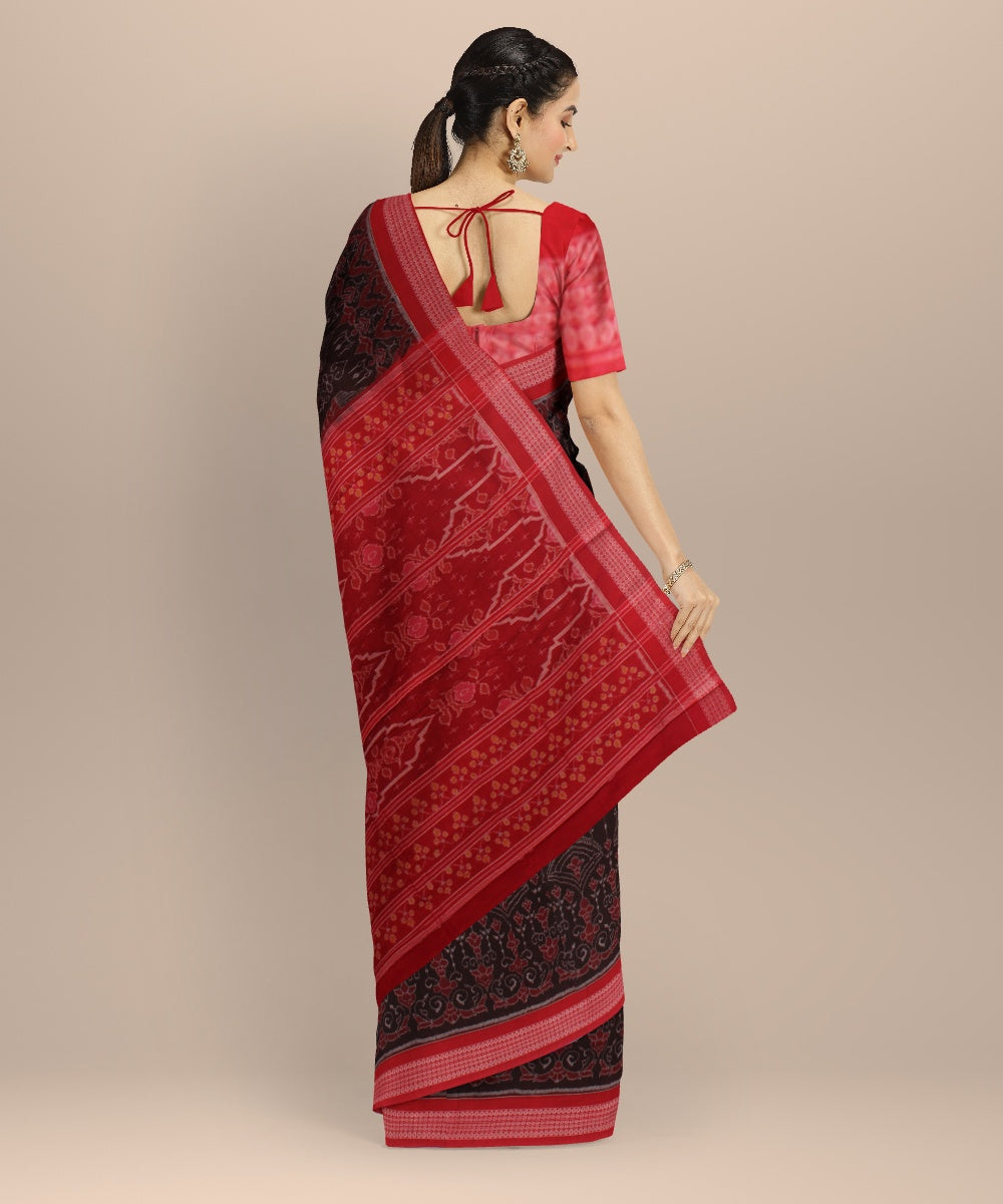 Maroon red cotton handwoven sambalpuri saree