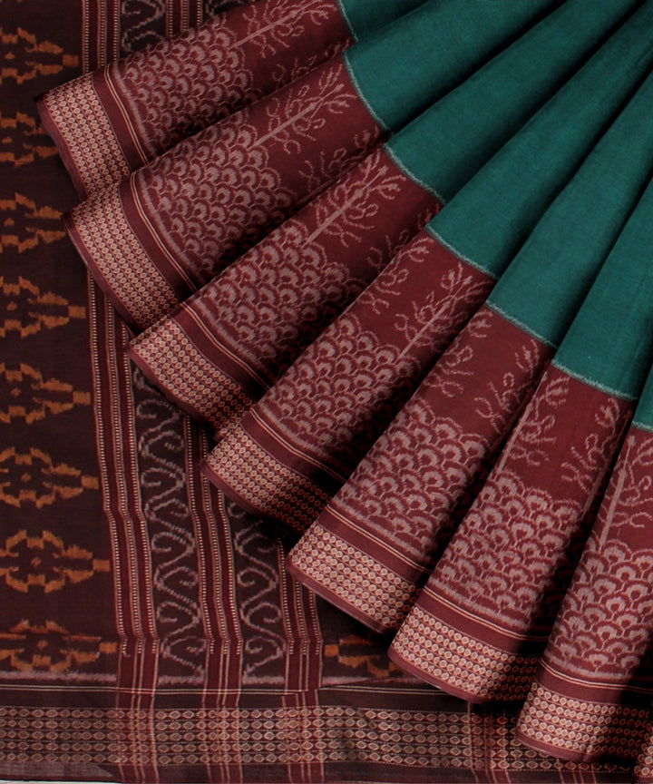 Cyan green maroon cotton handloom sambalpuri saree