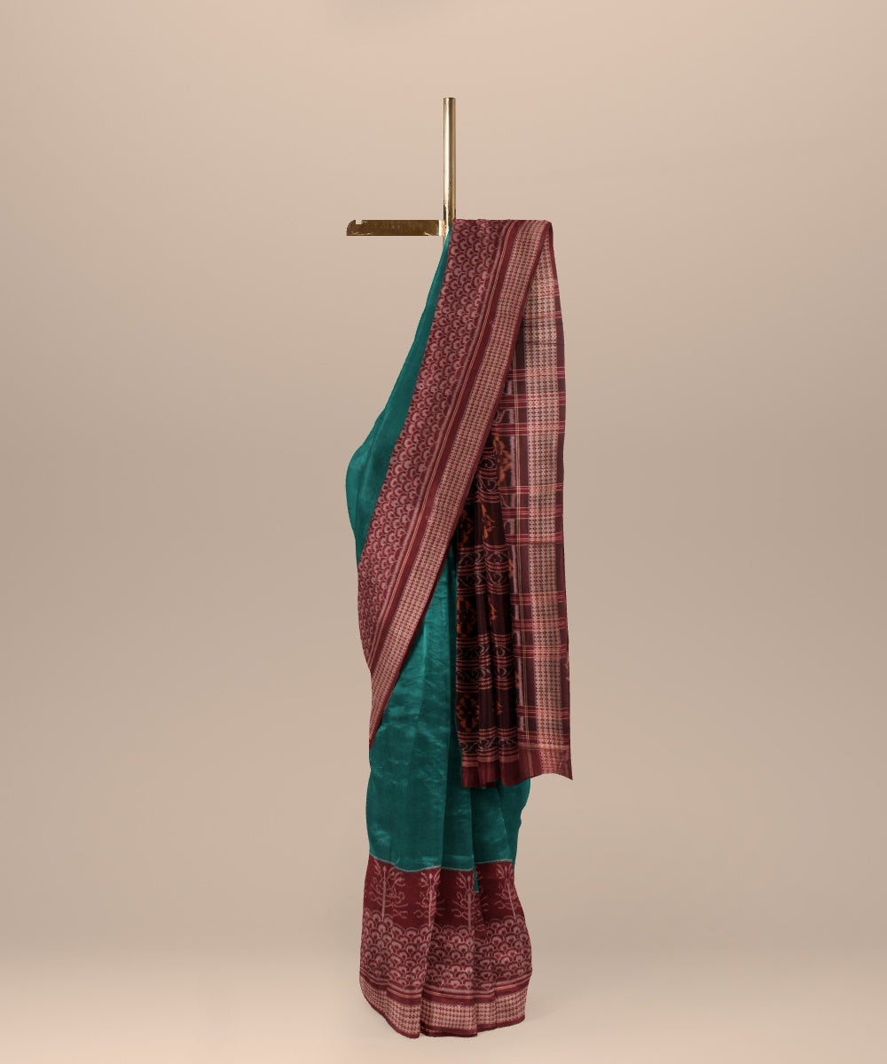 Cyan green maroon cotton handloom sambalpuri saree