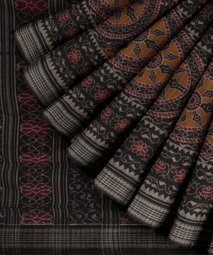 Maroon black cotton handloom sambalpuri saree