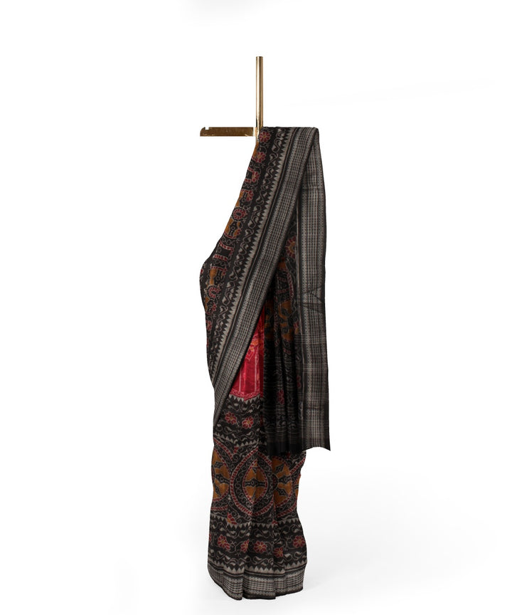 Maroon black cotton handloom sambalpuri saree