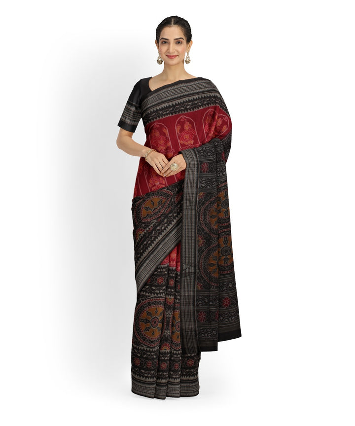 Maroon black cotton handloom sambalpuri saree