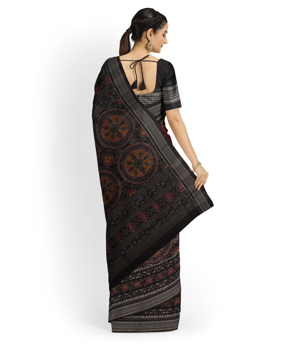 Maroon black cotton handloom sambalpuri saree