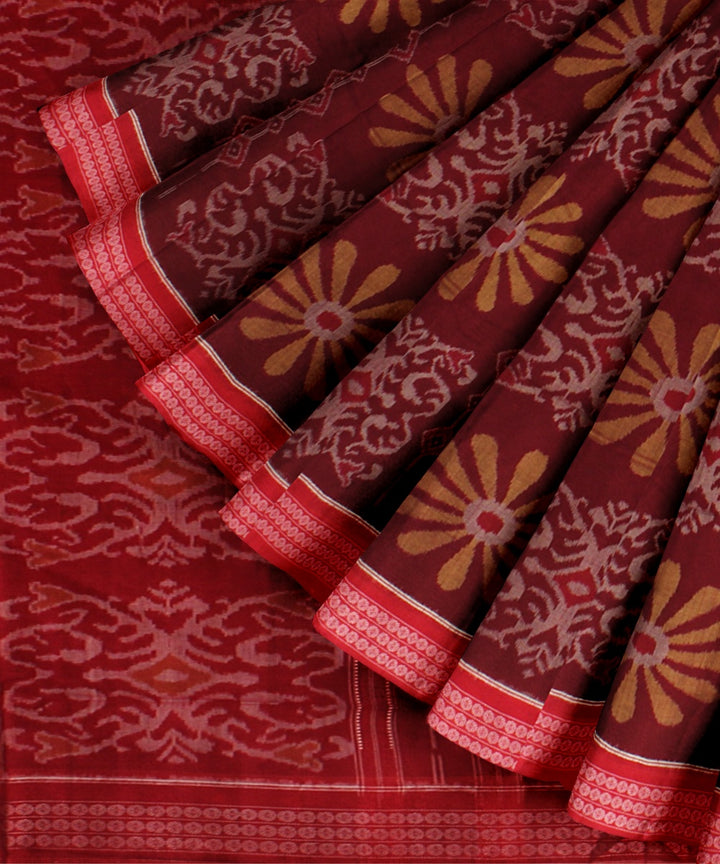 Maroon red handwoven sambalpuri cotton saree