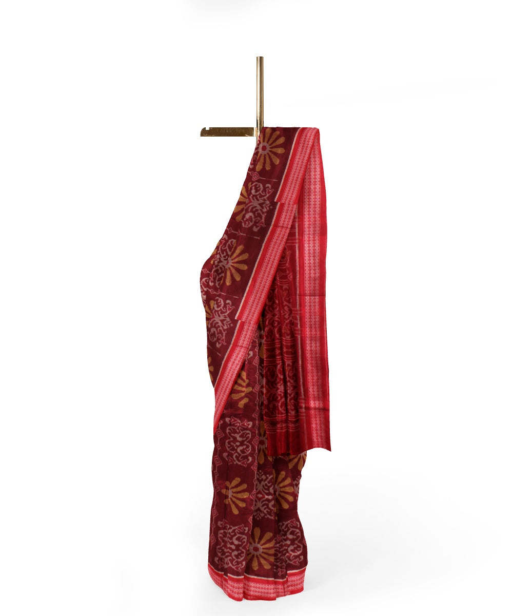 Maroon red handwoven sambalpuri cotton saree