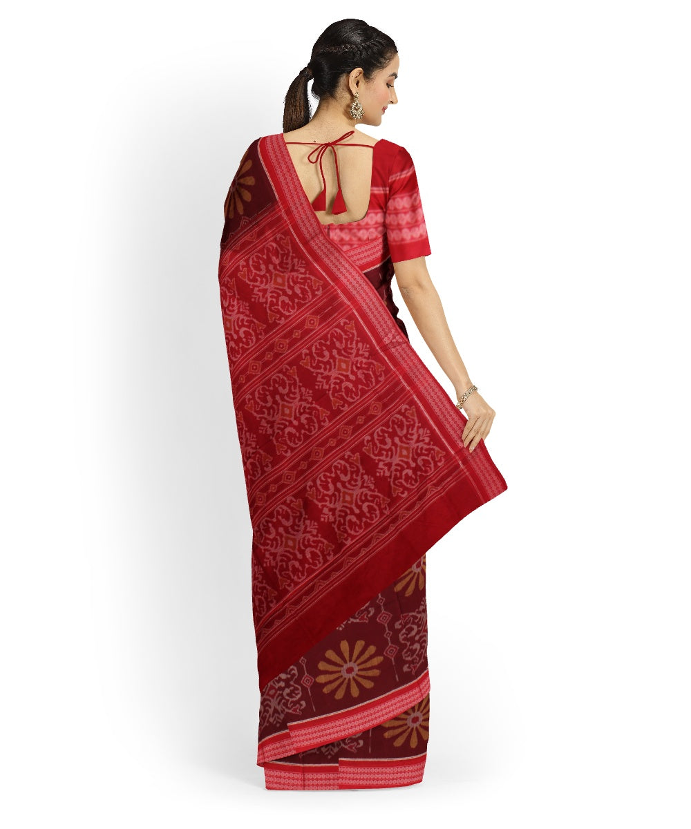 Maroon red handwoven sambalpuri cotton saree