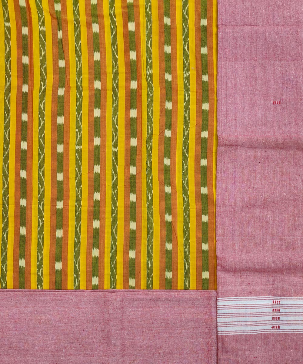 3pcs yellow multicolour handwoven cotton nuapatna dress material