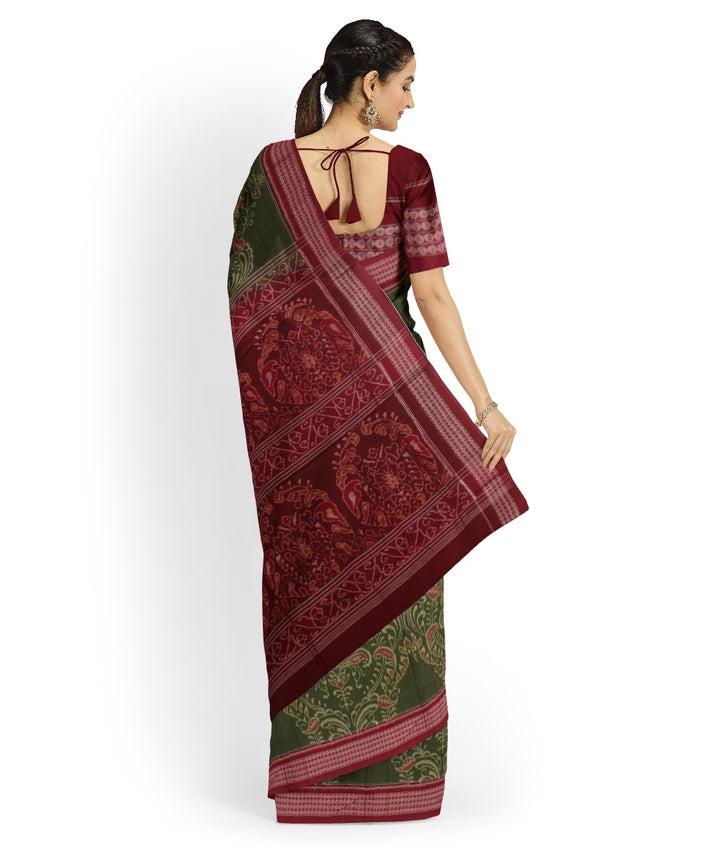 Olive green maroon cotton handloom sambalpuri saree