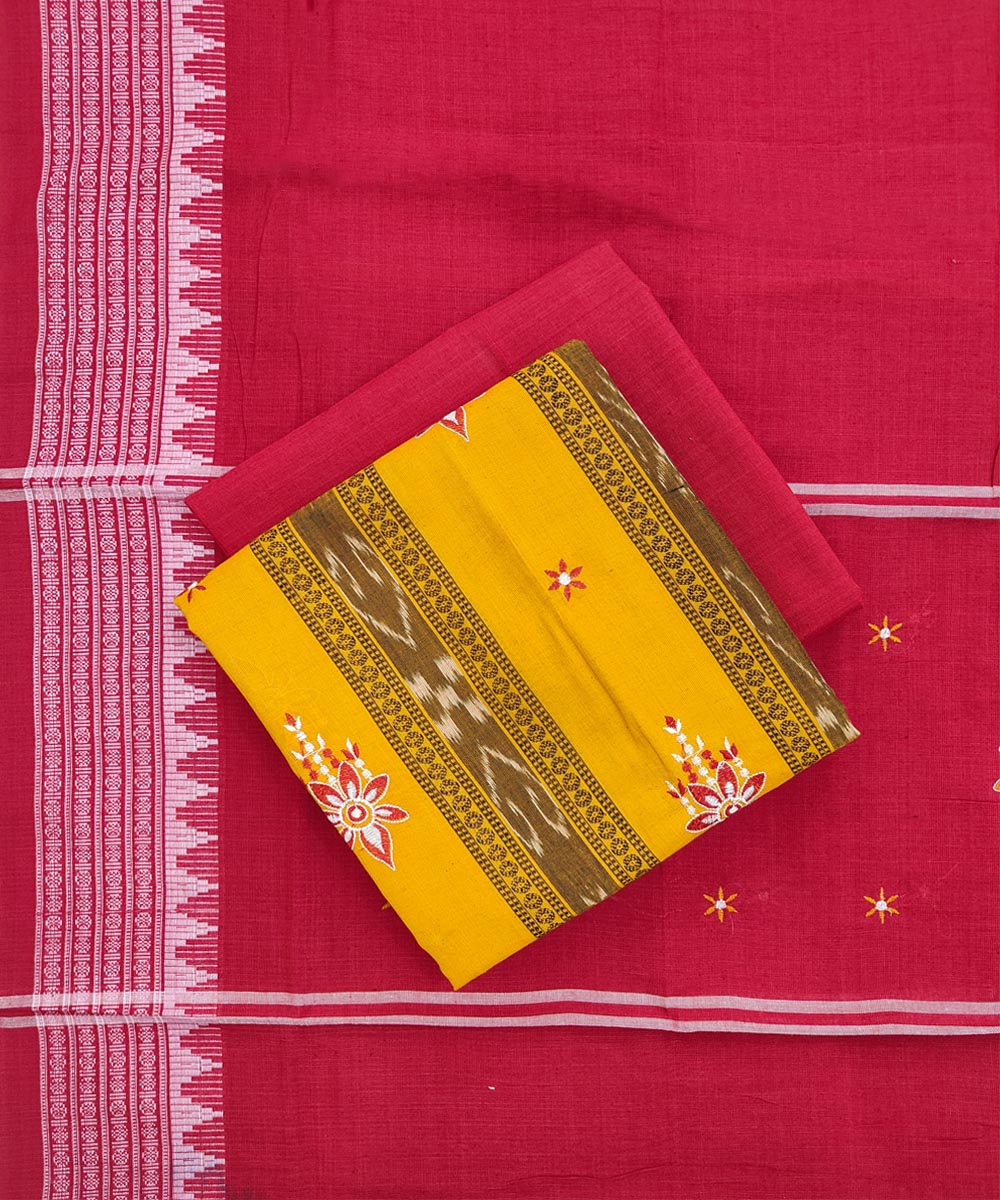 3pcs yellow red handwoven cotton nuapatna dress material