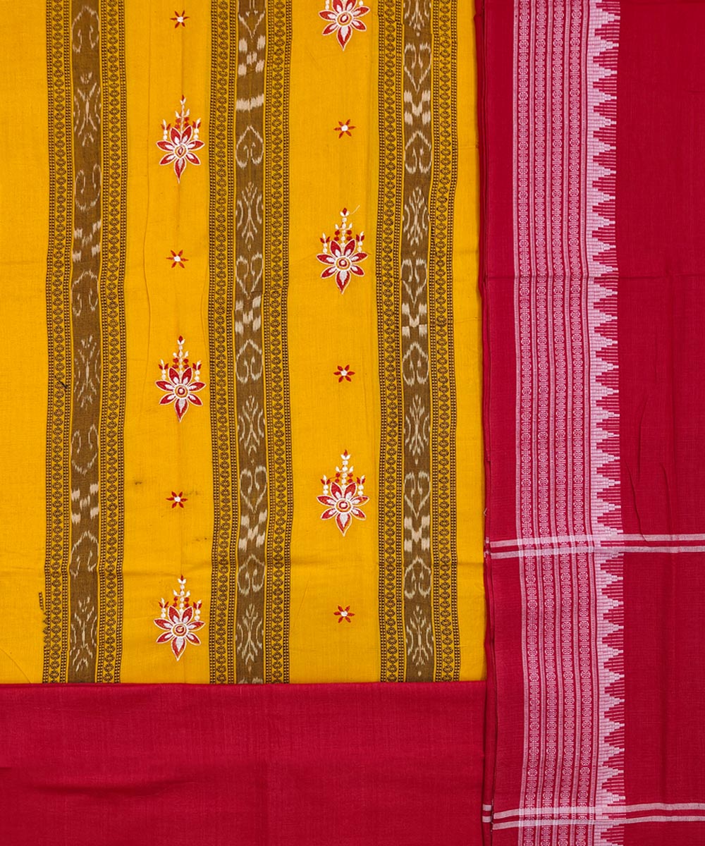 3pcs yellow red handwoven cotton nuapatna dress material