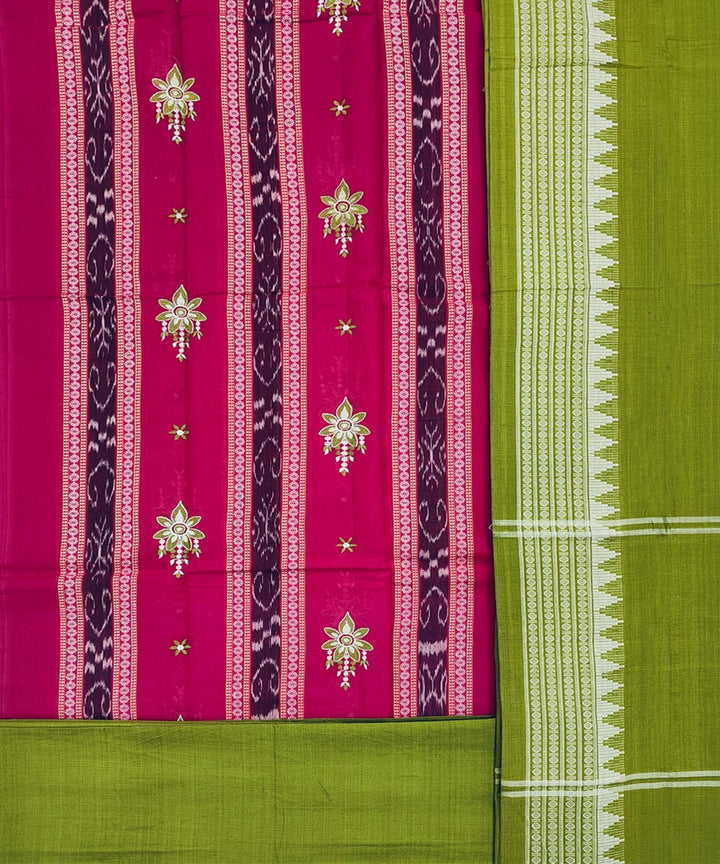 3pcs pink light green handwoven cotton nuapatna dress material