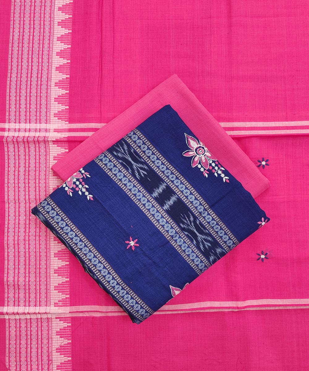 3pcs navy blue pink handwoven cotton nuapatna dress material