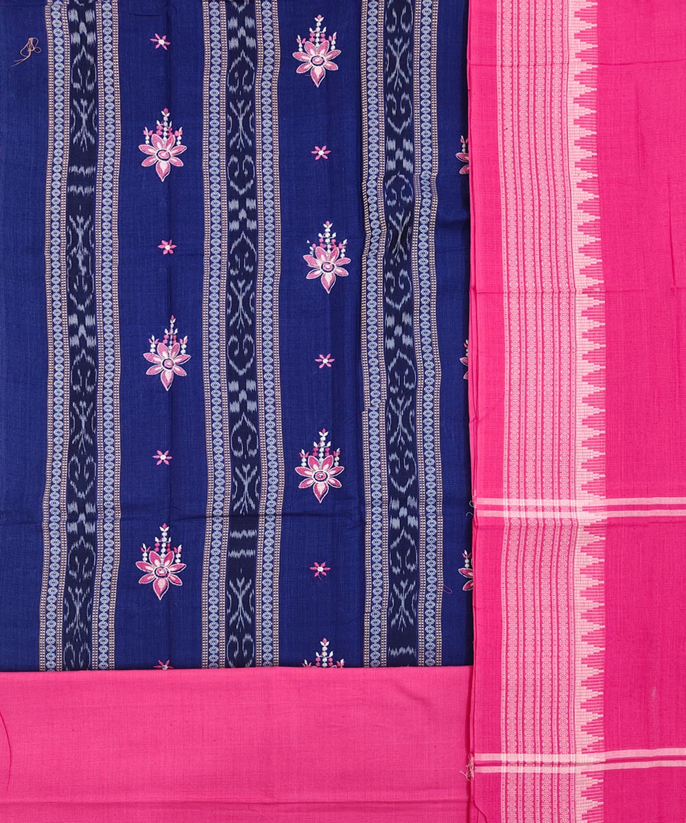 3pcs navy blue pink handwoven cotton nuapatna dress material